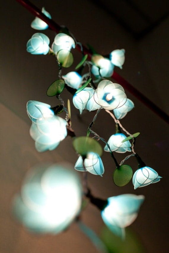 20 Battery Powered LED Handmade Blue Flower String Lights