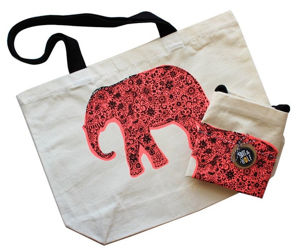 Screen Printed Elephant Tote BagShopper