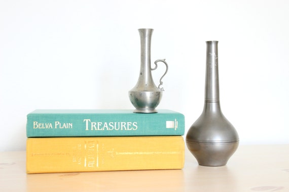 Vintage Pewter Vase Set - Modern Wedding Centerpiece Decor - Rustic Farmhouse Cottage Chic - Minimalist