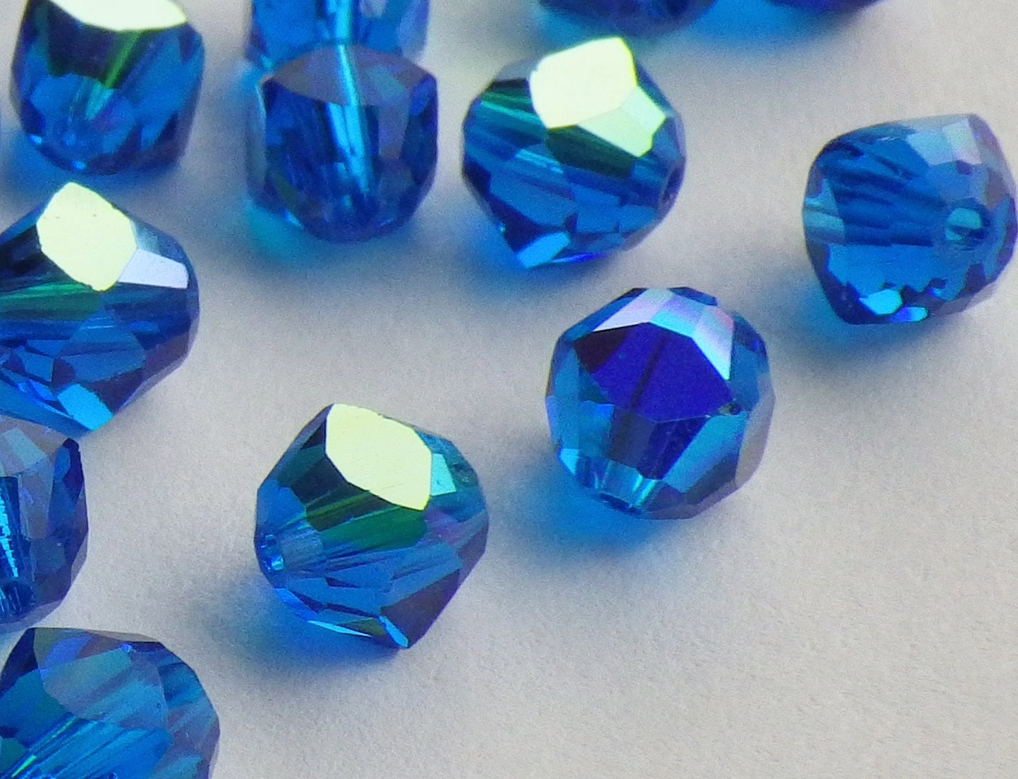 10 Vintage Swarovski Crystal Beads 5mm Capri Blue With Aurore