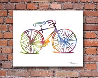 Vintage Bicycle Art Print - Abstract Watercolor Painting - Wall Decor
