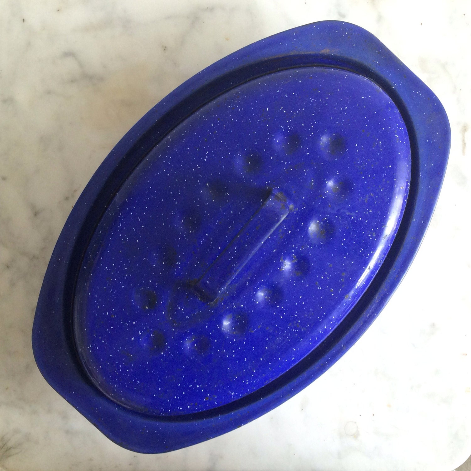 French vintage blue enamel roasting pan