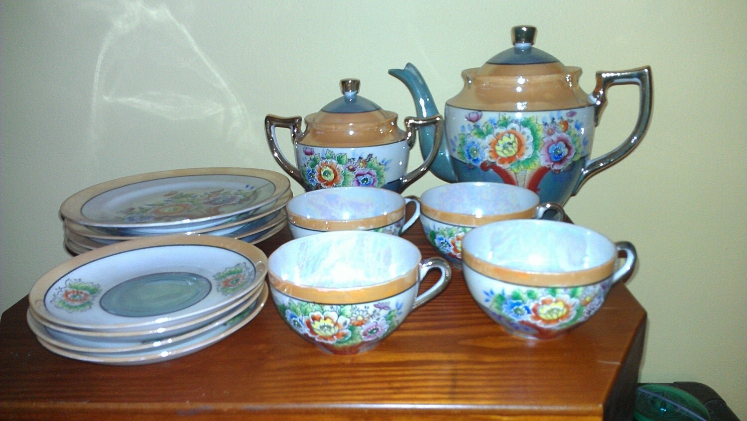 Vintage 14 Pc Noritake Tea Set Iridescent Luster by AtticRecycles