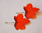 2pc. Fancy Red Leaf Silver Bobby Pin