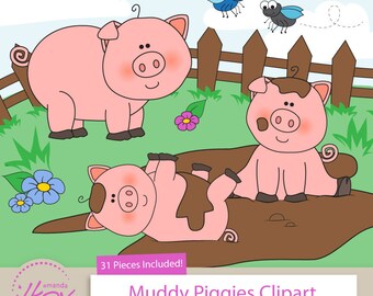 Pig+in+Mud+Clip+Art pigs in mud clipart for digital scraps crafts cards web piggy clipart ...