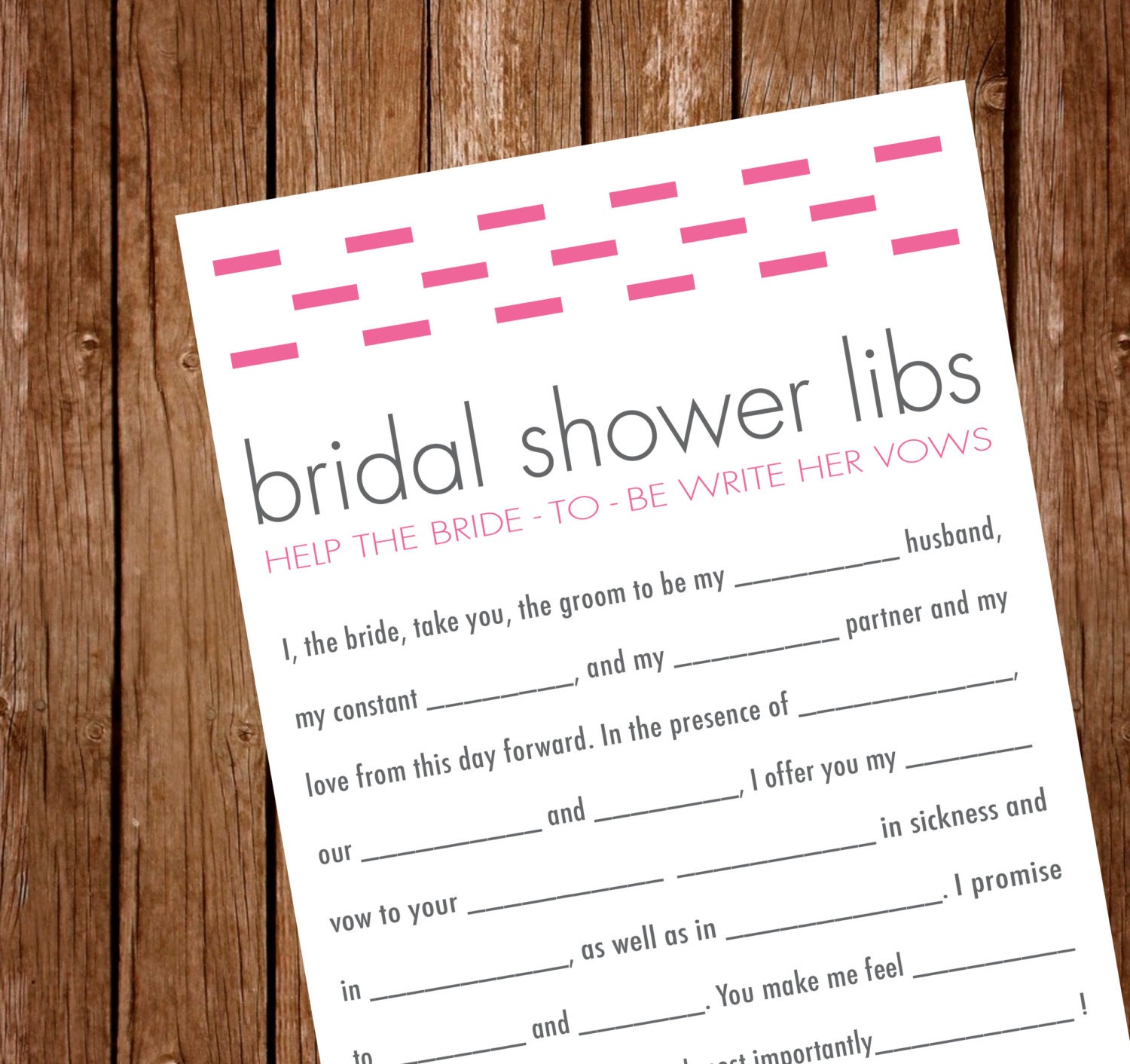 Printable Bridal Shower Game Mad Libs Write the Vows