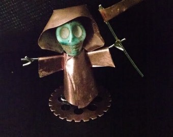 Copper Grim Reaper Figurine w/ Pet