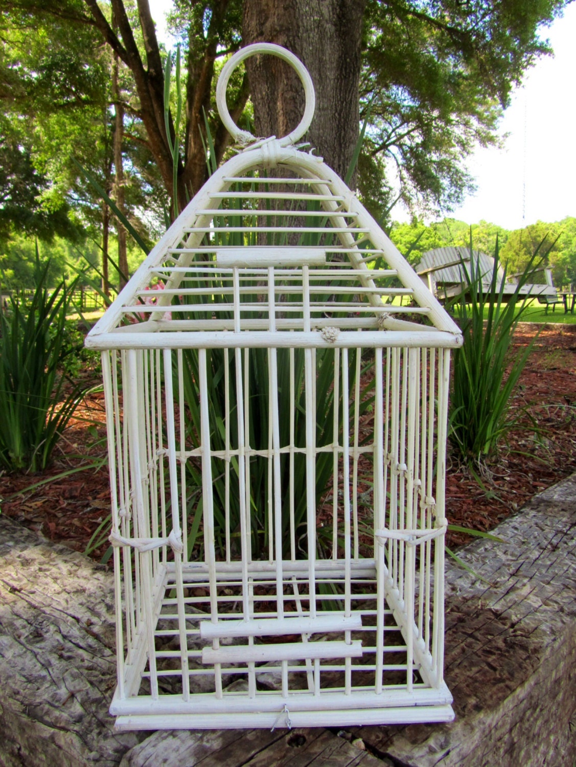 Rustic Vintage Wooden Bird Cage / 26 Tall / Cottage Chic