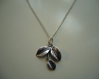 Leaves Pendant Necklace - Antique Silver Leaves Necklace - Leaves Pendant Charm - Miniature Leaves- Nickel Free