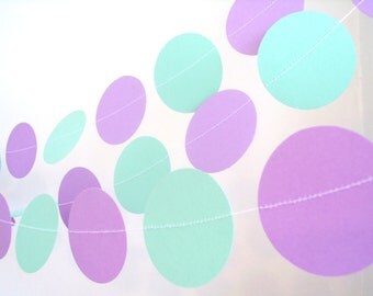Purple & aqua paper garland 2" circle paper garland custom length bachelorette wedding garland princess party deco bridal shower garland
