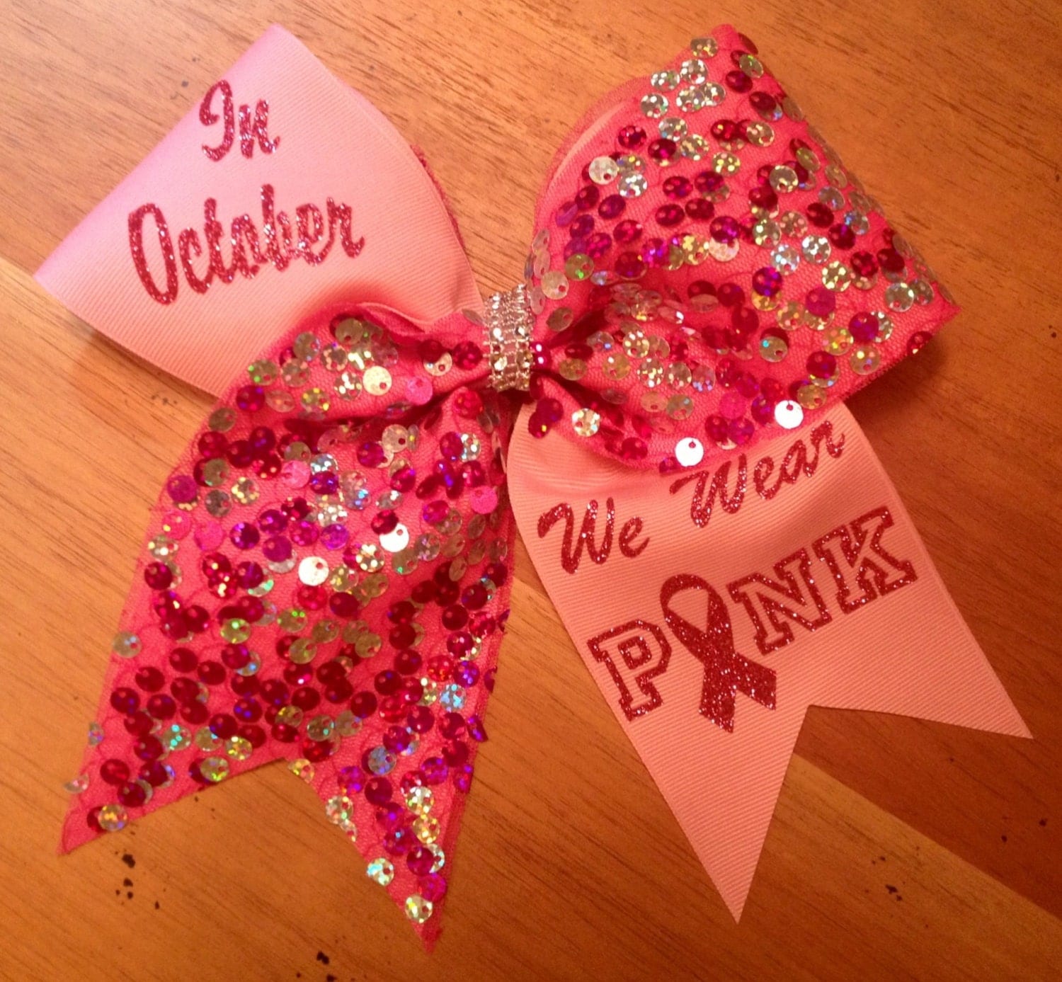 Pink cheer bow breast cancer awearness cheer bow by Bellabows76