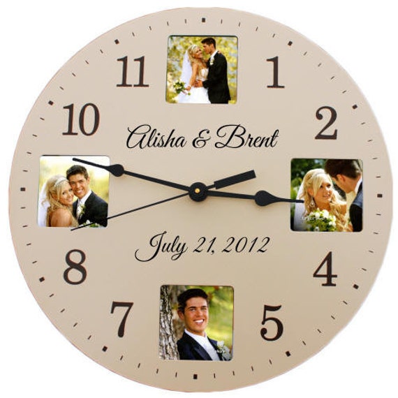 engraved wall clock with four photo frames perfect for a engraved wall clock with four photo frames perfect for a