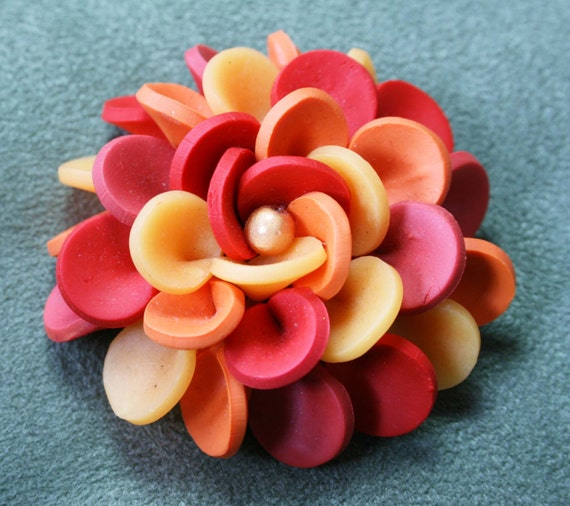 Items similar to Orange and red polymer clay petal brooch on Etsy