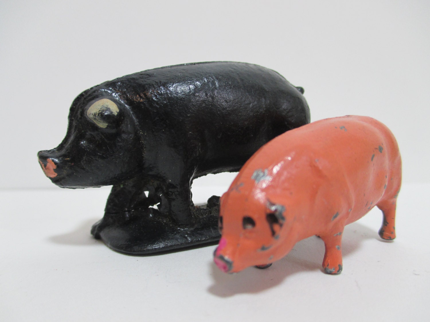 Vintage Toy Pig Figurines One Pink Painted Metal by AgnesLeRoux