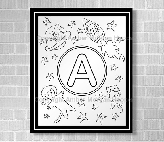 Items similar to Space  Cats  Kids Monogram Coloring  Page  