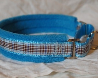 Fleece Lined Martingale Dog Collar - Blueberry Check/Tartan - 50mm width