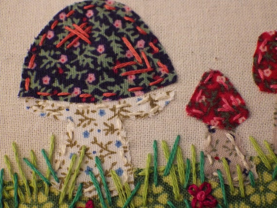 Items similar to Small Mushroom hand stitched Embroidery Hoop Art on Etsy
