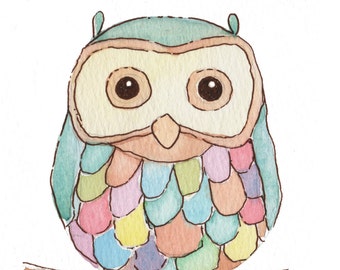 Cute Owl- Kids Art- Room Decor- 5x7 Print- Nursery Room