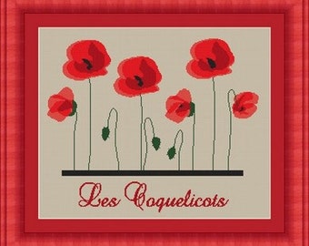 POPPY/ coquelicots -Counted cross stitch pattern /grille point de croix ,Cross Stitch PDF, Instant download , free shipping
