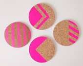 Neon Pink Cork Coasters (Pack of 4)