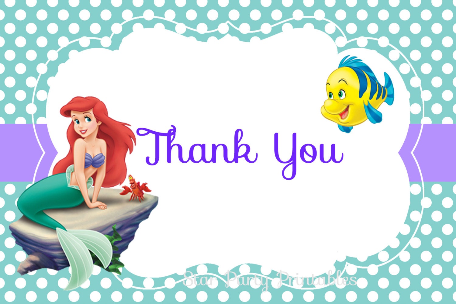 mermaid ariel birthday card The Download Ariel Thank Mermaid card Little you Instant