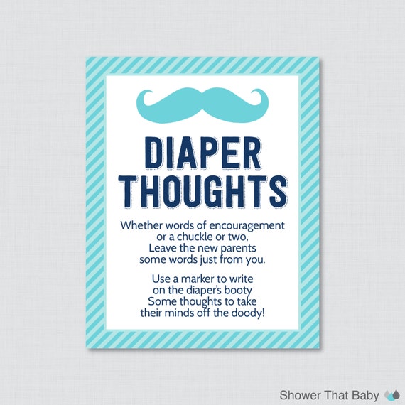 Mustache Baby Shower Diaper Thoughts Game Baby by ShowerThatBaby