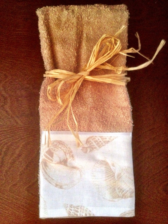 Items similar to Set of 2 tan seashell bathroom hand towels on Etsy
