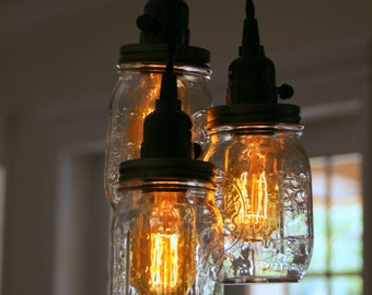 3 & 5 Light Mason Jar Chandelier - Clear Pint