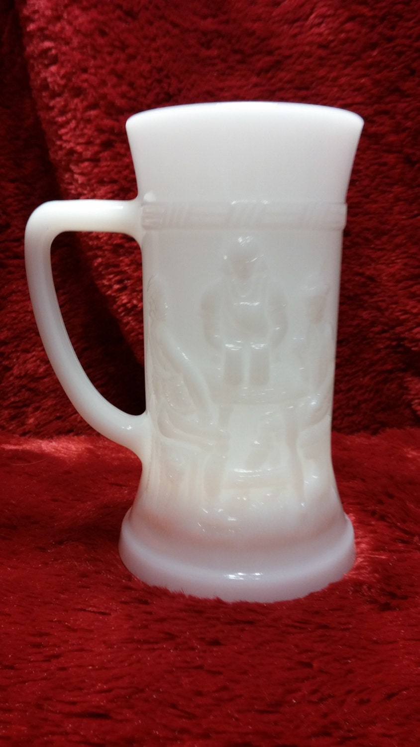 Set Of 8 Vintage Federal Milk Glass Steins Beer Mugs Tankards