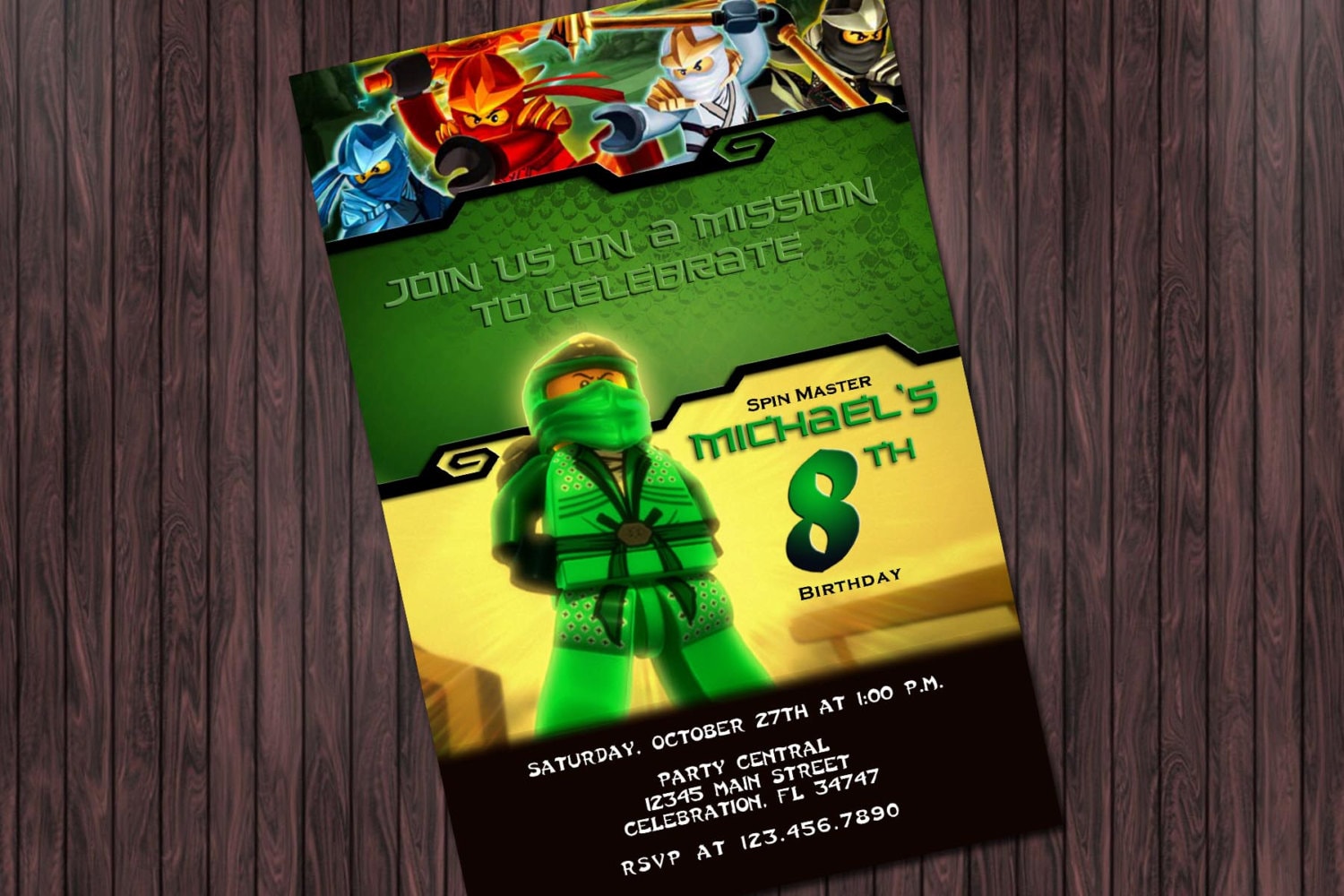 Ninjago 3 Printable Birthday Party invitation custom diy