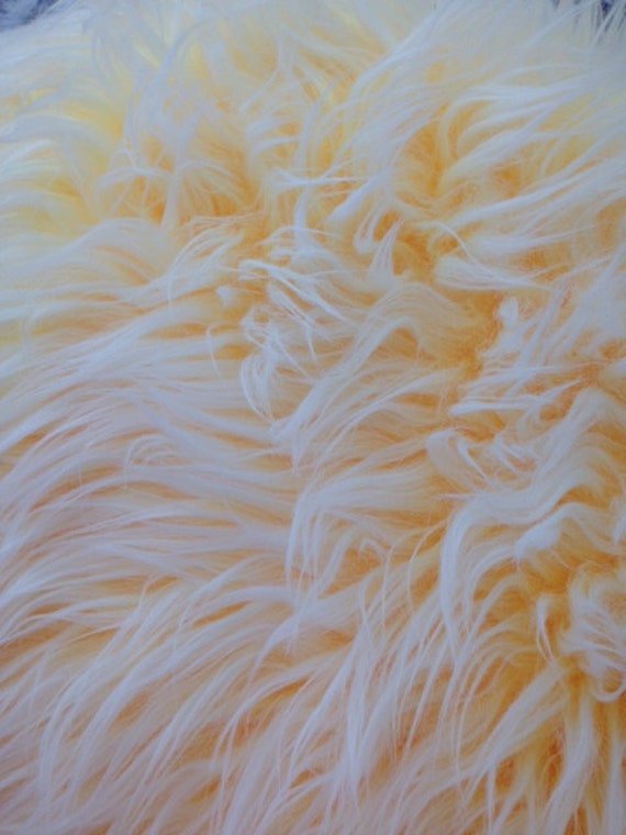 frosted shaggy faux fur fabric yellow long pile