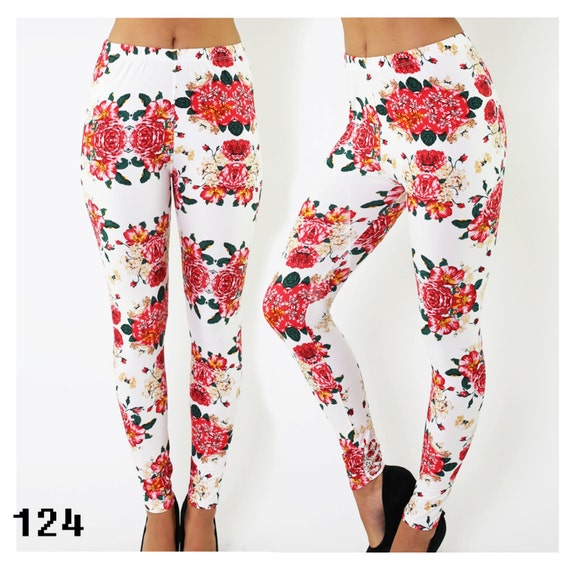 Romantic Flowers Print Leggings Flower Print Pantscomfort Female White Floral Leggings Pants