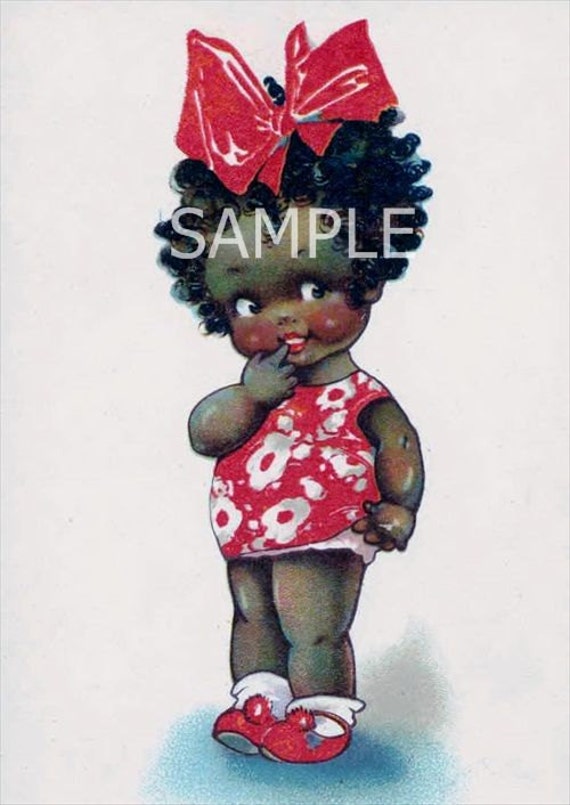 African American Girl Cute Fabric Art by Bellesfabricblocks