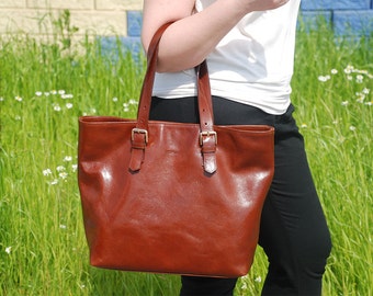 Cognac Brown Leather Tote, Handmade Leather Bag, Brown Leather Tote Bag, Cognac Leather Bag