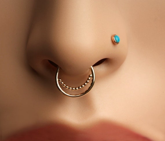 SEPTUM RING / Nose Ring/ with 1mm line of balls hanging by Noyfir