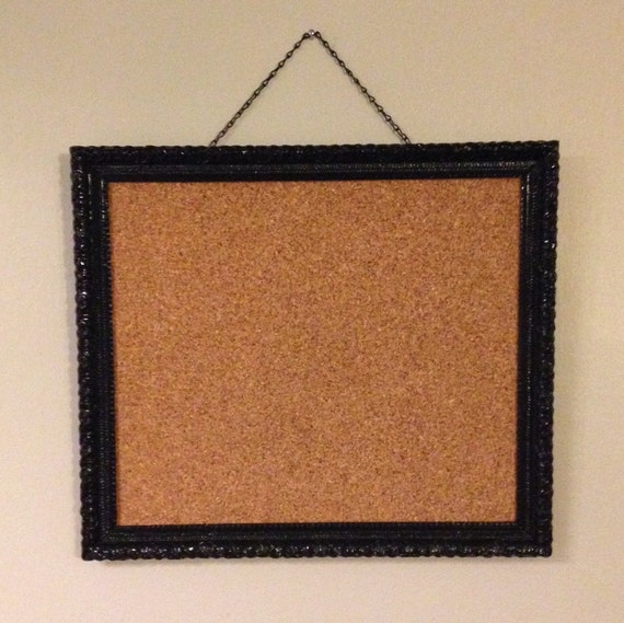 Black Ornate Framed Bulletin Board, Vintage Framed Cork Board, Hanging Framed Memo Board, Ornate Bulletin Board