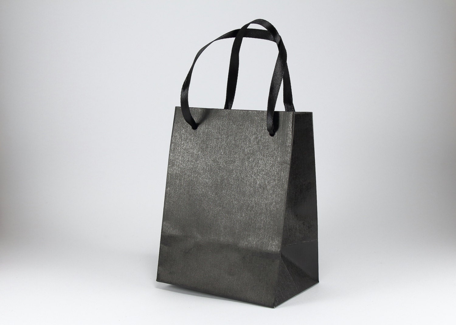 50 Extra Small BLACK Paper Gift Bags with Satin Handles