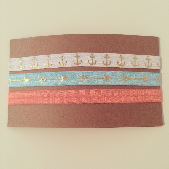 SALE Sand Sun Headband Set // Coral Gold Aqua White by LoveMiaCo