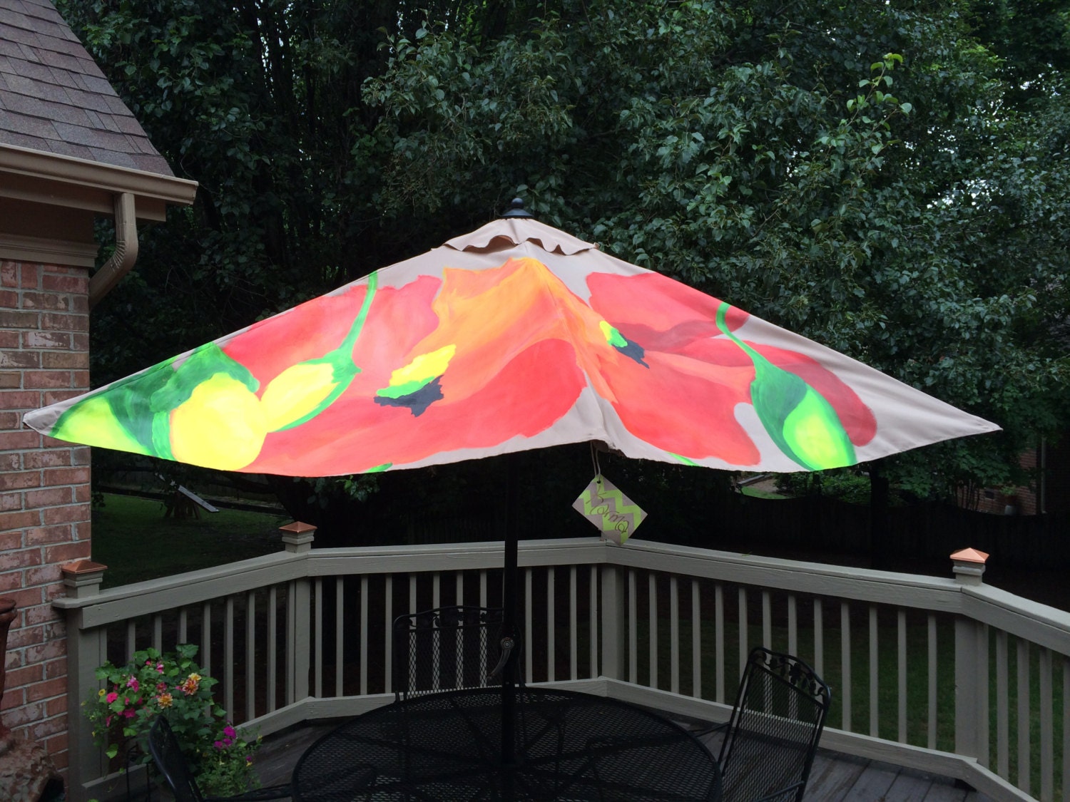 Unique hand painted patio umbrellas. Original by kimmillerdesigns