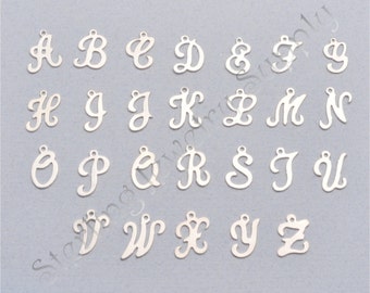 Sterling Silver Script Alphabet Charm, 925 Sterling Initial Charms, Wholesale Sterling Letter Charms, USA Seller, Fast Shipping (S903)