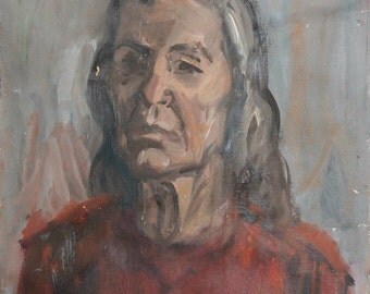 Vintage old woman portrait oil painting