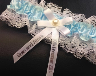 Personalised Wedding Garter Something Blue - Made to order with name and wedding date - Excellent Gift for the Bride - Belt Lingerie - PG102