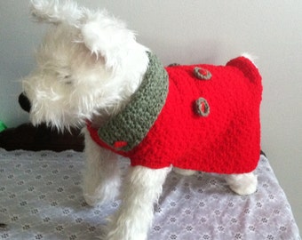 Red and Sage Strawberry Button Small Dog Sweater