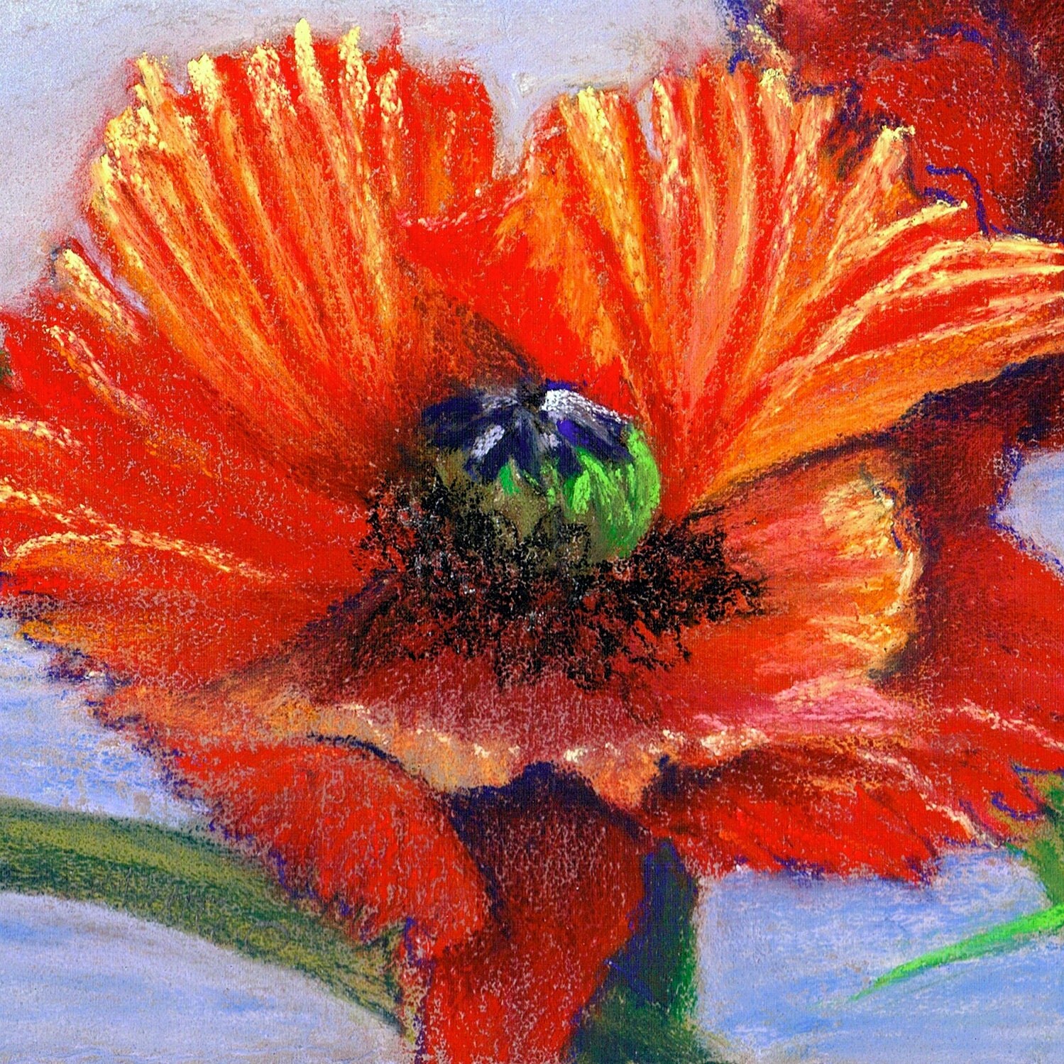 Original Art Lone Poppy Flowers Pastel by MattieOArtworks