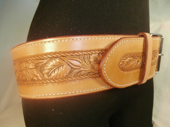 Western Rope Hand Tooled Leather Sash Belt by OutrageousLeather