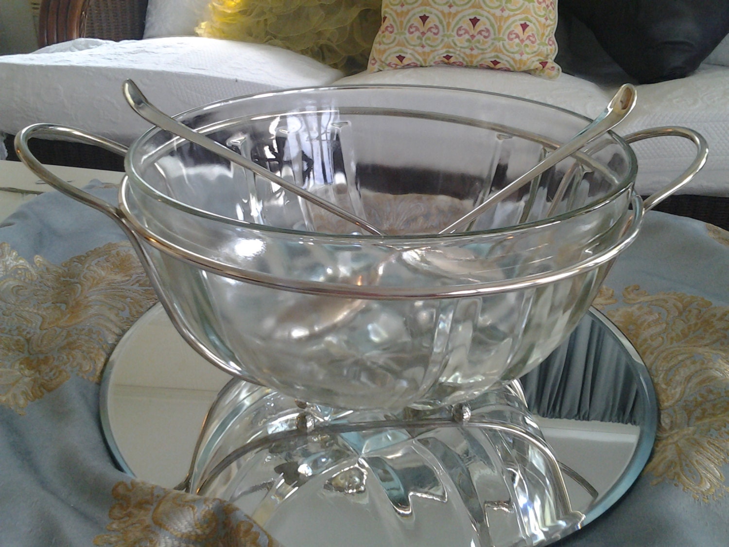 Vintage Silver plated Salad Set with Rack and Two Silver plated Servers