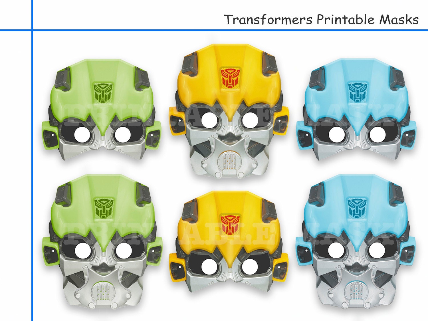 Unique 6 Transformers Printable Masks party decoration kids