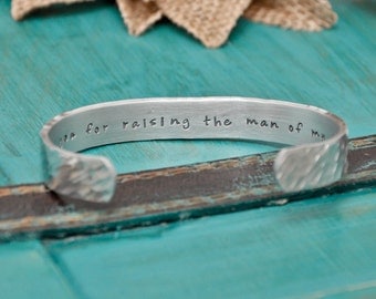 Thank you for raising the man of my dreams bracelet, hand stamped, wedding gift