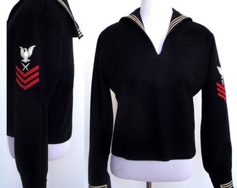 Vintage Navy Uniform Top - U.S. Military Wool Shirt 1940's 40's ...
