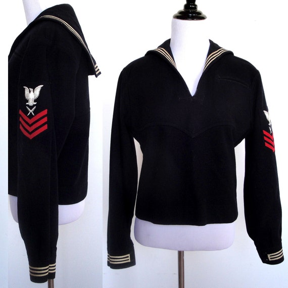 Vintage Navy Uniform Top - U.S. Military Wool Shirt 1940's 40's ...